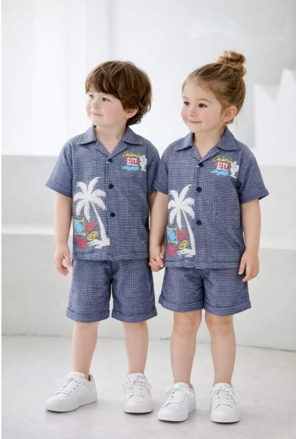 Tropical Palms Gingham Two-Piece Set