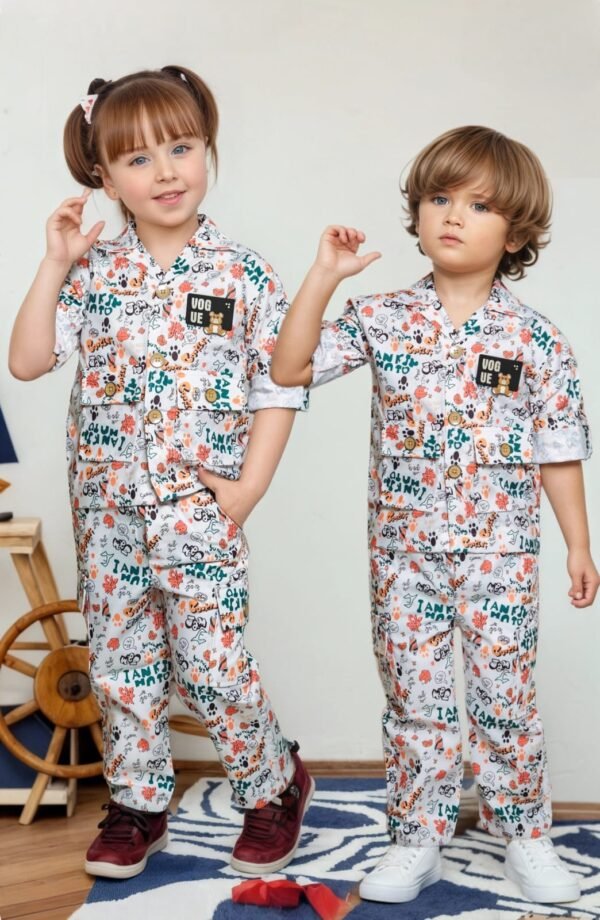 Little Explorer Printed Utility Co-ord Set ~ Unisex Safari Pattern Cargo Two~Piece