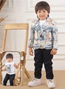 Boys' 2-Piece Abstract Print Blazer and Navy Trousers Set