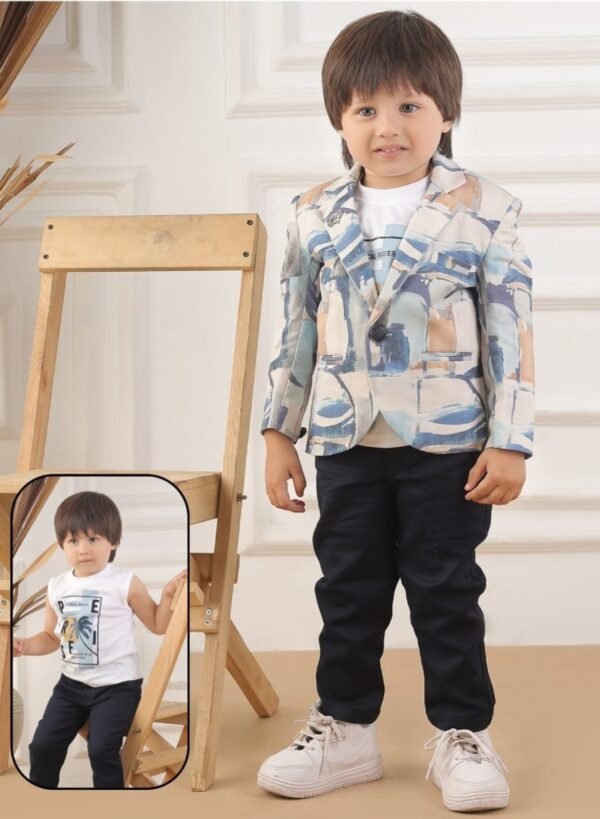 Boys' 2-Piece Abstract Print Blazer and Navy Trousers Set