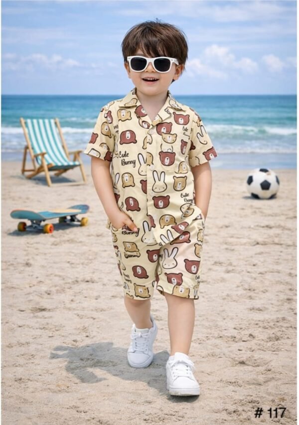Toddler Boy's 2-Piece "Cute Bunny" Bear Print Beach Set